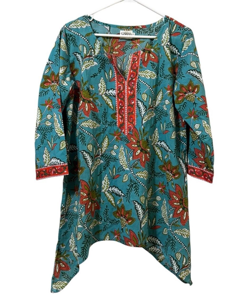 Signals Women Size XL V Neck Tunic Top Colorful Hippie Bohemian Cottagecore City